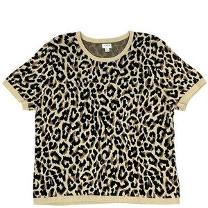 NWOT J. Crew Factory Short-sleeve leopard textured sweater, XL, Style #AO599